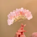 Handmade pink flower petal hair stick with gold pins for traditional Chinese buns - Lily Of The Valley Hair Stick (Pink)