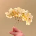 Elegant pale pink floral hair fork with gold finish for Chinese style vintage updo - Lily Of The Valley Hair Stick (Yellow)