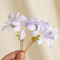 Eleganti forcine per capelli in tessuto viola chiaro con dettagli di gocce d'acqua - 10# Fermaglio per Capelli Fiore Fresco Piccolo / 1 Pezzo / Viola Chiaro (GP600876)