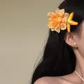 Fermaglio per capelli in nuovo stile cinese con fiore arancione e stella marina gialla - 17# Fermaglio per Capelli Fiore Giallo Stella Marina / Orchidea Gialla Stella Marina (GP600876)