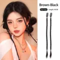 A pair of 45cm long brown-black boxer braid hair extensions with secure clip-in design - Wig Twist Braid (24#)