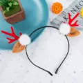 Diadema navideña de cuernos de reno con pompones blancos y rojos - Astas Rojas Con Bola de Pelo Blanca y Orejas Marrones (Diadema de Navidad-4#)