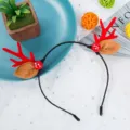 Diadema navideña de asta de reno con orejas de peluche y decoración de seta roja - Astas Rojas Con Orejas Marrones (Diadema de Navidad-2#)