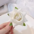 Elegant white rose flower hair clip for girls, perfect for sweet aesthetic styling. - Rose Style - White