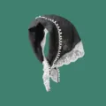 Pañuelo de cabeza triangular negro estilo francés con ribete de encaje blanco mujer - Negro