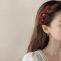 Elegant set of small red rose floral side hair clips for women's sweet hair styling accessory - Single Rose Hair Clip
