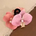 Elegant pink orchid flower hair claw clip with faux pearl accents for women hair styling - Phalaenopsis Hair Claw / Pink