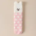 Gemütliche rosa gepunktete Korallenvlies-Socken mit Cartoon-Hund für Damen warm - Einheitsgröße / Rosa und Weiß Gepunkteter Welpe (Nr.1)
