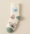 Weiche, dicke Korallenvlies-Socken mit süßen Comic-Hasenmustern für Damen im Winter - Creme und Grüner Hase (2)