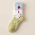 Kuschelige Korallenfleece-Socken für Damen mit süßem Ballon- und Wolkenmuster-Design - Einheitsgröße / Blaugrüner Ballon (Nr. 3)