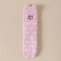 Rosa Korallenvlies-Socken mit weißen Herzmustern und niedlichem Cartoon-Tiergesicht-Design. - Einheitsgröße / Rosa Herz Tiermuster (Nr.4)