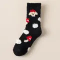 Warme schwarze Korallenvlies-Socken mit süßem Pudel- und rotem Pilzmuster für Winter - Einheitsgröße / Schwarzer Hund (Nr. 5)