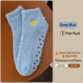 Hellblaue Korallenfleece-Socken mit Herzbestickung und rutschfester Sohle für Damen - Einheitsgröße / Dunkelblau