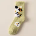 Weiche hellgrüne Korallenfleece-Wintersocke mit süßem Katzenmuster für warme Füße. - Einheitsgröße / Nr. 1 (Hellgrüne Katze)