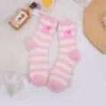 Soft pink and white striped coral fleece winter socks featuring a cute pink heart patch. - Pink Stripe