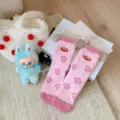 Calcetines rosas calientes de forro polar con bordado de payaso lindo para invierno - Talla única / Rosa