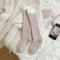 Soft purple thick coral fleece mid-calf socks for women's warm winter sleep wear - One Size / Khaki