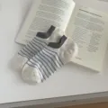 Comfortabele gestreepte katoenen enkelsokken voor dames met gespikkeld garenwerk - Eén maat / Khaki