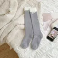 Cozy gray and white fuzzy coral fleece knee-high socks for women, thick winter warm leg warmers - One Size / Light Gray
