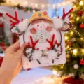 Conjunto festivo de diadema y horquillas con astas de reno para Navidad decoración - Estilo 3 Astas Rojas Pelo Blanco Perla Copo Juego