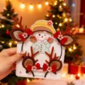 Diadema y pinzas para el pelo de astas de reno navideño ante luces - Estilo 2 Lazo Rojo Astas Marrones Juego