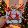 Conjunto de diadema y pinzas para el pelo de cuernos de Navidad con lazos y perlas - Estilo 5 Flor Lazo Cuentas Astas Rojas Juego