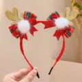 Diadema navideña festiva con cuernos de reno, lazos brillantes dorados y pompones blancos. - Estilo 15 Diadema Astas Doradas