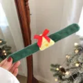 Green festive plush slap bracelet with yellow bell and red bow Christmas accessory - 9# Christmas Bell