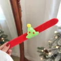 Festive red plush slap bracelet featuring a cute green Christmas tree plush ornament - 8# Polka Dot Tree