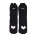 Süße schwarze flauschige Korallenfleece-Socken mit Katzenohren und rosa Herz für den Winter - Einheitsgröße / Schwarz
