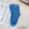 Detailed view of cozy blue coral fleece socks with a soft plush texture for home - Sizes 39-44 / Sapphire Blue