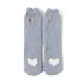 Weiche lila Korallenvlies Plüsch Katzensocken mit Herzmuster und Stickerei für Winter - Einheitsgröße / Grau