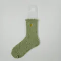 Weiche grüne dicke Korallenvlies-Socken mit goldenem Herz-Stickerei für Damen im Winter - Einheitsgröße / Goldherz-Stickerei-Stil / Salbeigrün