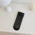 Black lace frill socks for women in Japanese JK style, elegant Lolita fashion accessory - Leaf Texture / Black