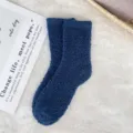 Macro detail of cozy navy blue coral fleece sleep socks showing soft fuzzy texture - Sizes 39-44 / Navy Blue