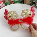 Festive Reindeer Antler Christmas Glasses with Gold Snowflakes and Red Feathers. - Gold Snowflake Glasses Style
