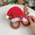 Cute reindeer antler glasses frame variant with red knitted Santa hat and plaid bow - Red Hat Bow Style