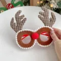Cute reindeer antler Christmas glasses frame with houndstooth pattern and red nose - Beige Antlers Red Nose Style