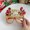 Sparkling reindeer antler Christmas glasses with gold Merry Christmas glitter text - Gold Glasses Red Antlers Lettering Style