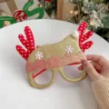 Festive golden glitter Christmas glasses featuring cute red plush reindeer antlers - Gold Glasses Snowflake Gold Hat Style