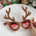 Festive Christmas reindeer antler party glasses with red bells and golden glitter accents - Brown Antlers Eyebrows Style
