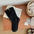 Warm thick black cable knit cashmere crew socks for women winter fashion accessory - Size 34-40 / Black