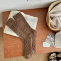 Retro coffee brown cable knit cashmere crew socks for women in autumn and winter season - Size 34-40 / Coffee