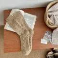 Warm camel brown cable-knit cashmere blend mid-calf socks for autumn and winter - Size 34-40 / Camel