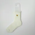 Dicke weiche weiße Korallenvlies-Socken mit goldenem Herz-Stickerei für den Winter - Einheitsgröße / Goldherz-Stickerei-Stil / Creme