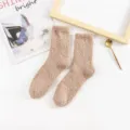 Calcetines de dormir suaves de forro polar coral marrón claro para mujer, color sólido - Tallas 39-44 / Tops / Caqui