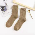 Calcetines de forro polar coral caqui suaves para mujer cómodos calcetines de dormir - Tallas 39-44 / Tops / Café Claro