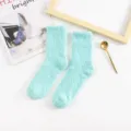 Calcetines de forro polar coral verde menta para mujer en color macarrón liso - Tallas 39-44 / Bottoms / Azul claro