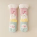 Thick pink fuzzy women's coral fleece floor socks with cute strawberry pattern design - One Size / Milkshake Bear