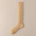 Dicke beige Zopfstrick-Kuschelsocken für Damen, ideal für den Winter und das Zuhause - Einheitsgröße / Eigelbgelb